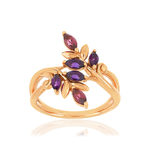 Bague or 375 rose feuillage grenats rhodolites et améthystes - vue 1