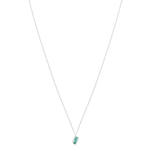 Collier or 375 blanc émeraudes et diamants 45 cm
