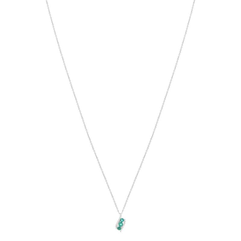 Collier or 375 blanc émeraudes et diamants 45 cm - vue 1