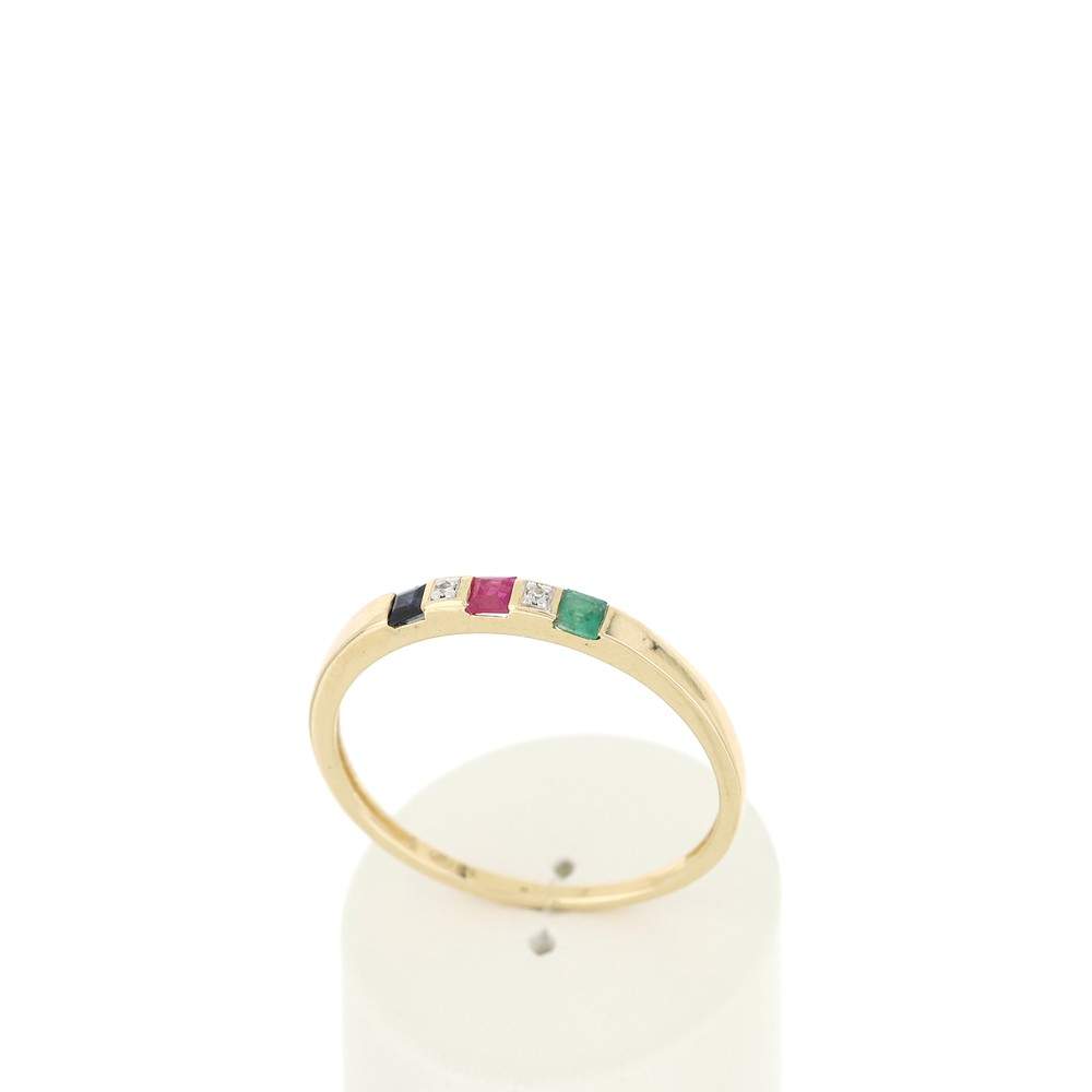 Bague or 750 jaune pierres précieuses carrées et diamants - vue 2