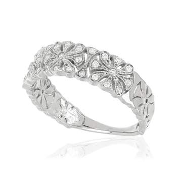 Bague argent 925 fleurs zirconias