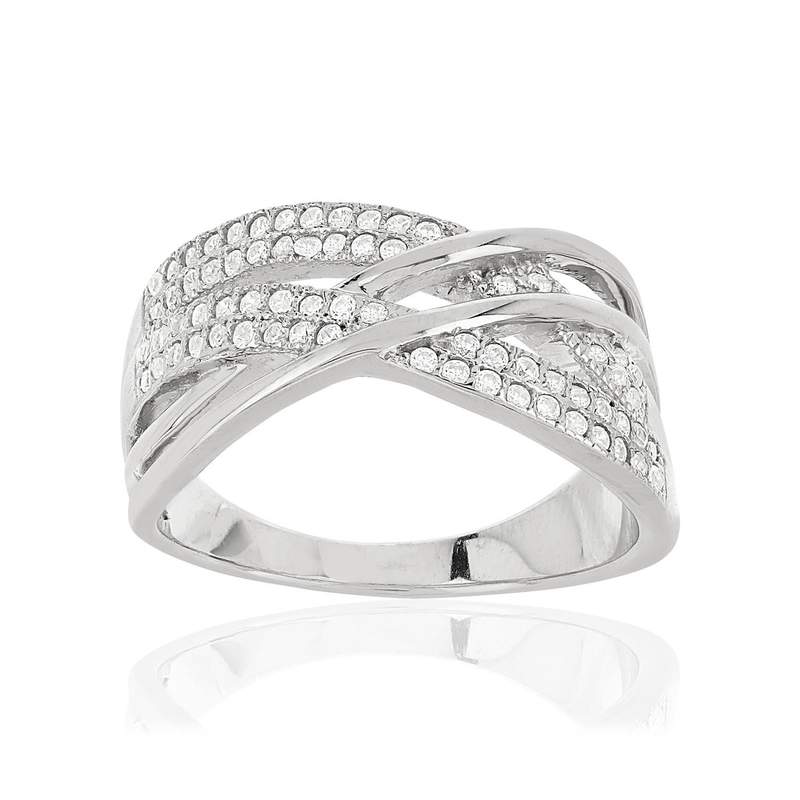 Bague argent 925 anneaux entrelacés zirconias - vue 1