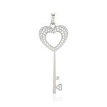 Pendentif argent 925 clé coeur zirconias - vue 1