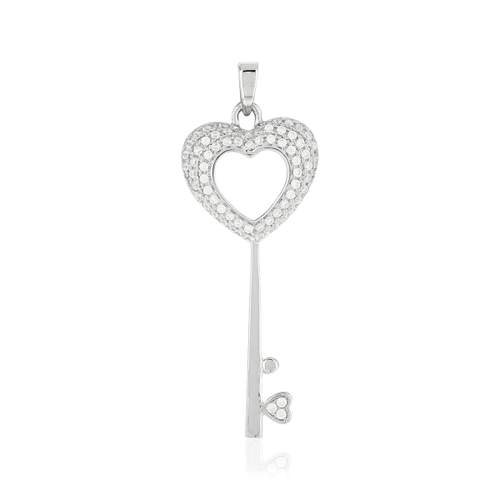 Hanger van 925 zilver met hartvormige sleutel en zirkonia's