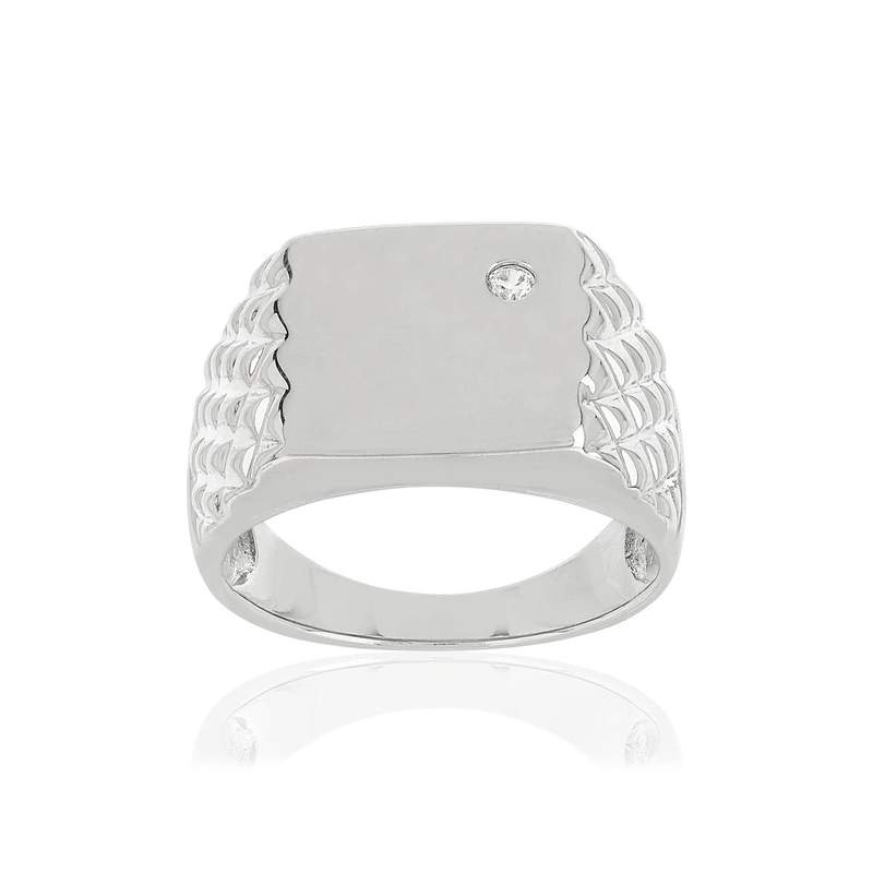 Chevalière argent 925 carrée zirconia - vue 1