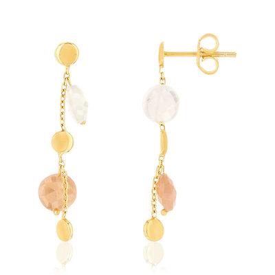 Boucles d'oreilles or 375 jaune pendants pampilles pierres de lune - vue 1