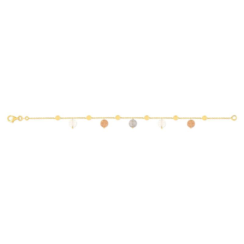 Bracelet or 375 jaune pampilles pierres de lune multicolores 18 cm - vue 1