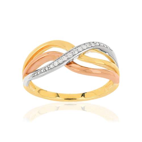Bague 3 ors 375 entrelacée diamants