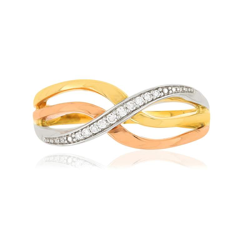 Bague 3 ors 375 entrelacée diamants - vue 3