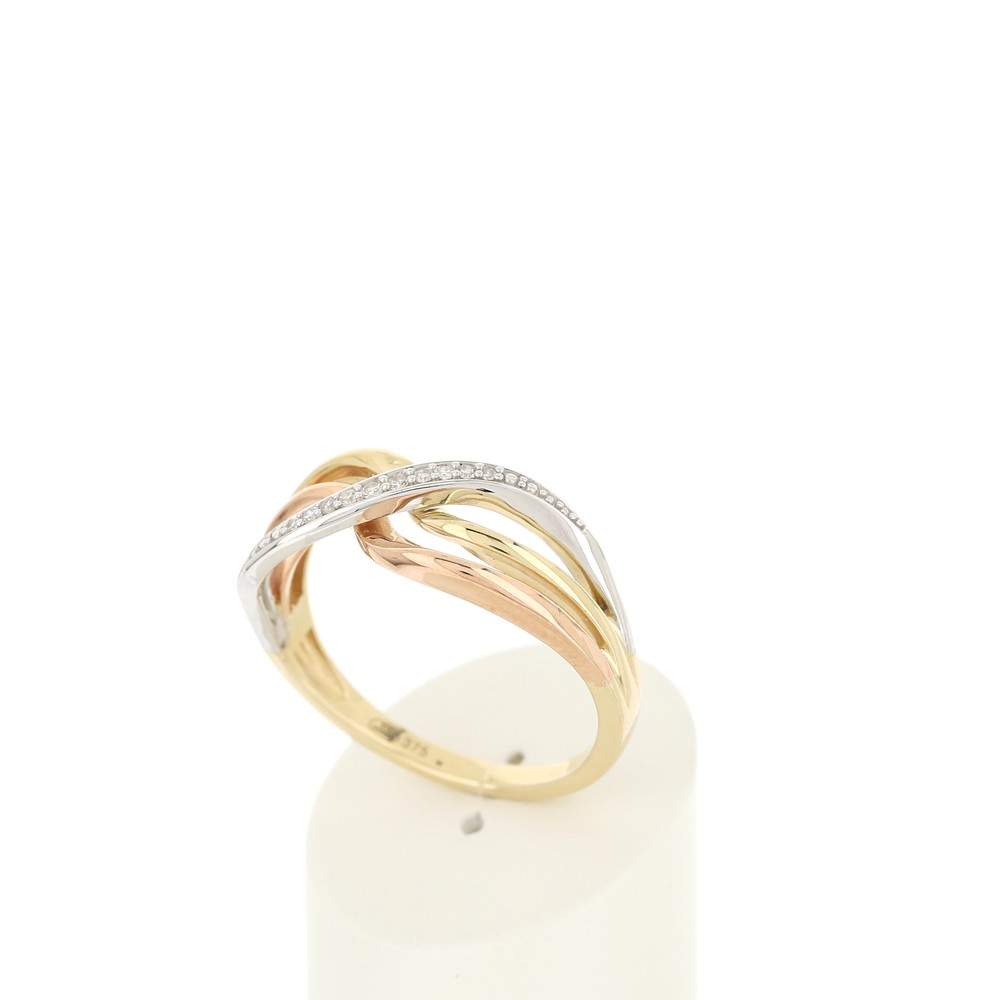 Bague 3 ors 375 entrelacée diamants - vue 3