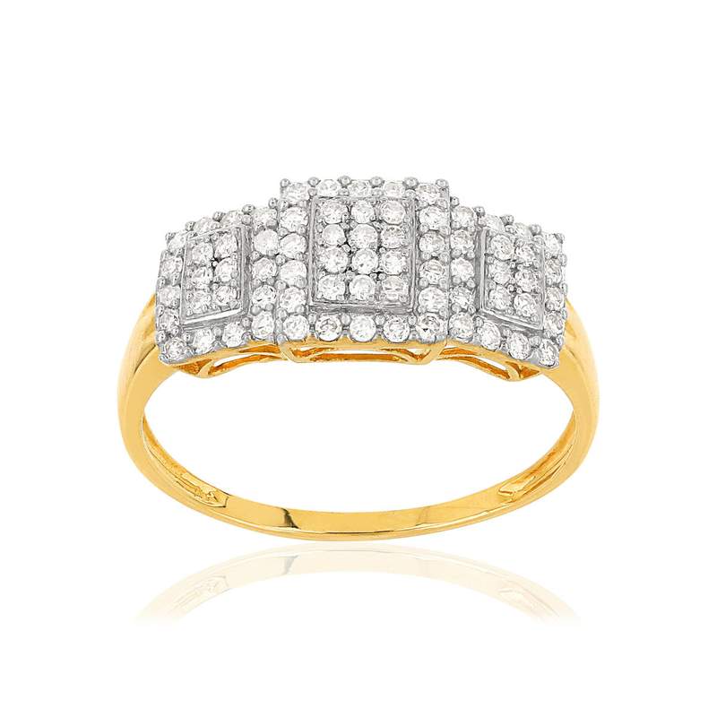 Bague or 375 2 tons rectangles diamants - vue 1