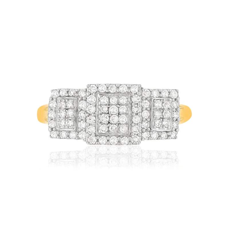 Bague or 375 2 tons rectangles diamants - vue 3
