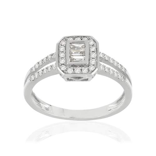 Bague or 750 blanc carrée diamants