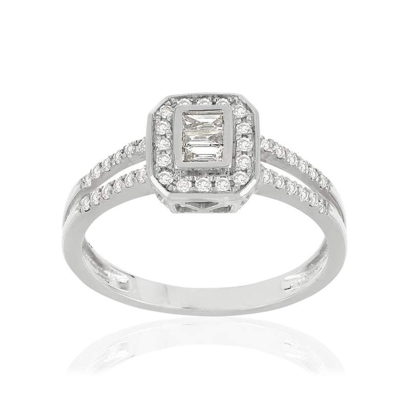 Bague or 750 blanc carrée diamants - vue 1