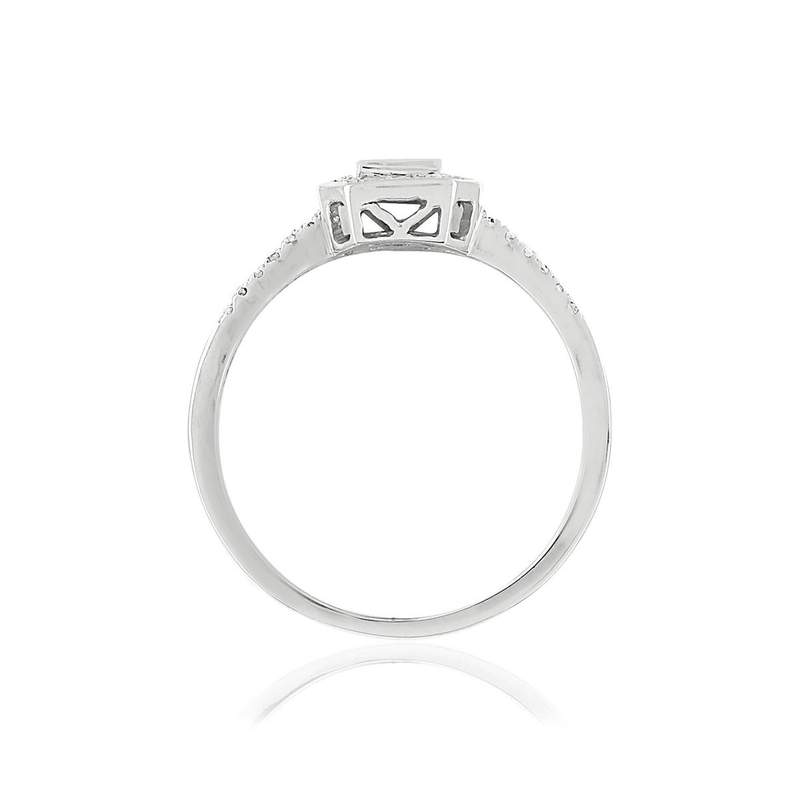 Bague or 750 blanc carrée diamants - vue 2