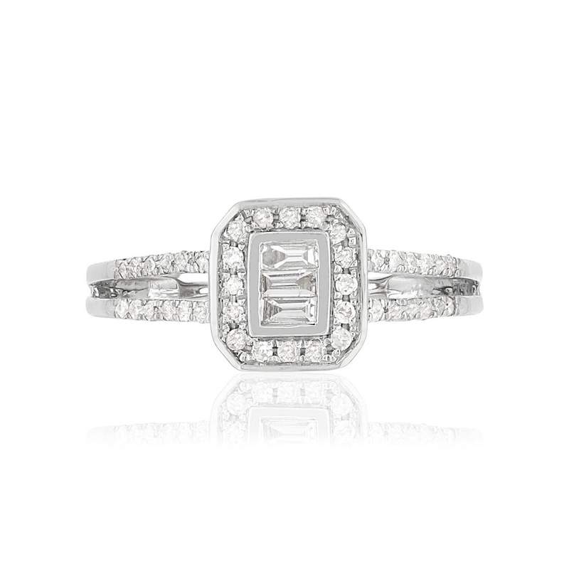 Bague or 750 blanc carrée diamants - vue 3