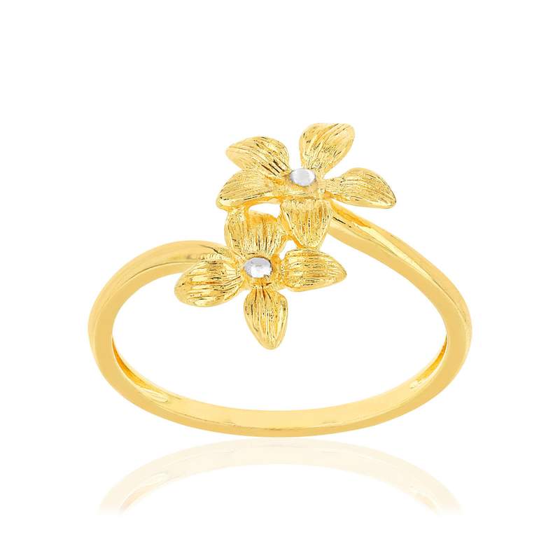 Bague or 375 jaune fleurs - vue 1