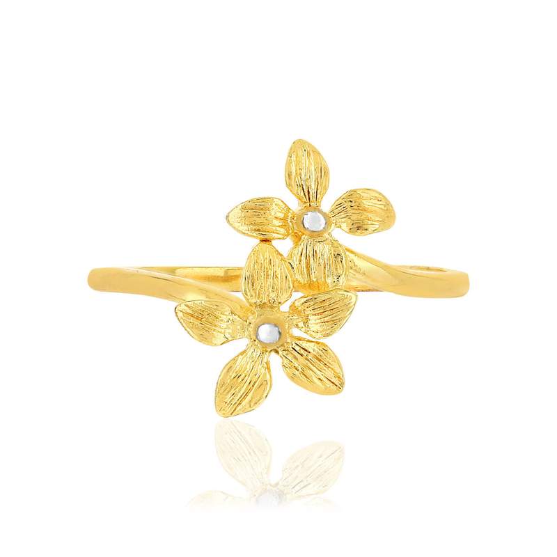 Bague or 375 jaune fleurs - vue 3
