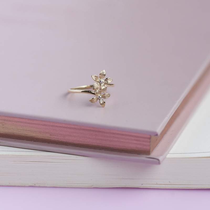 Bague or 375 jaune fleurs - vue D3
