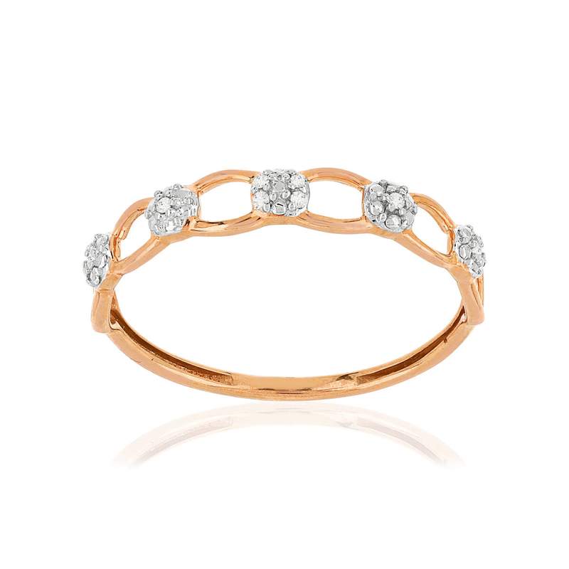 Bague or 375 rose ajourée diamants - vue 1