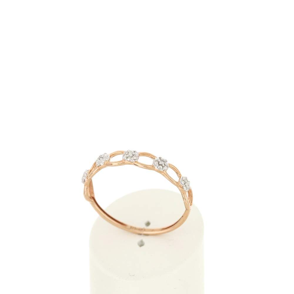 Bague or 375 rose ajourée diamants - vue 2
