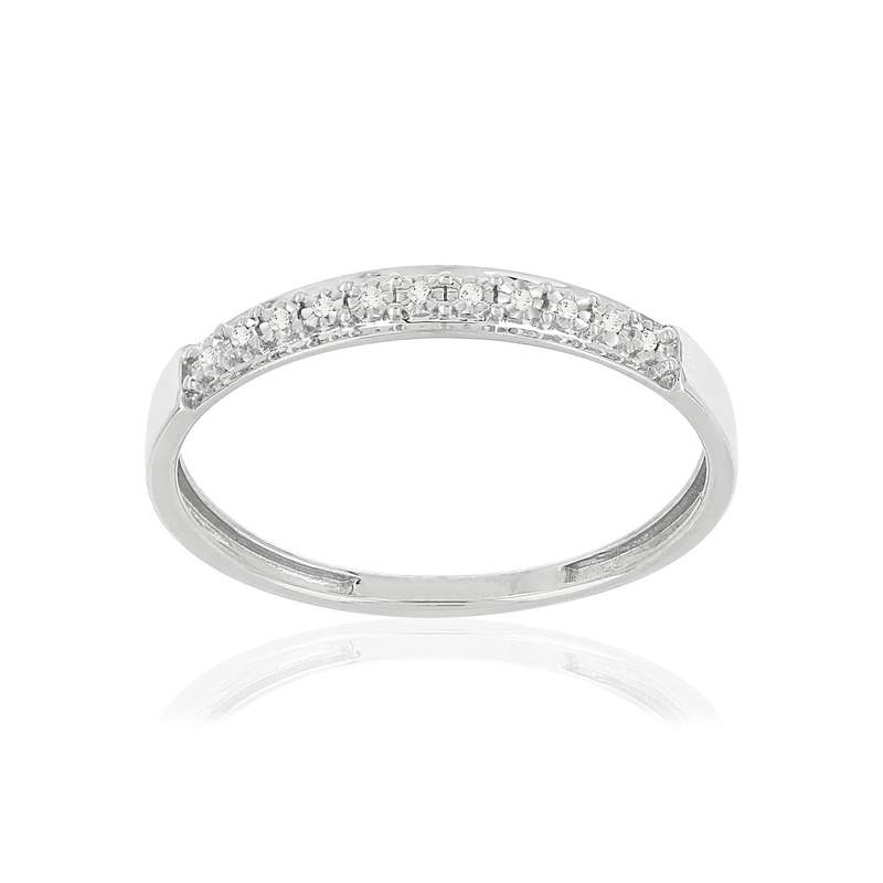 Bague or 375 blanc diamants - vue 1