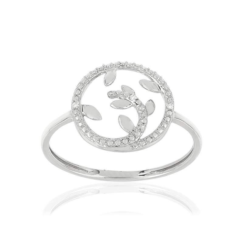 Bague or 375 blanc cercle diamants - vue 1