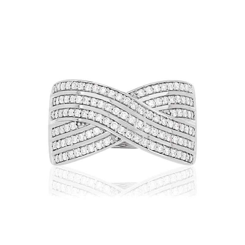 Bague or 750 blanc croisée diamants - vue 3