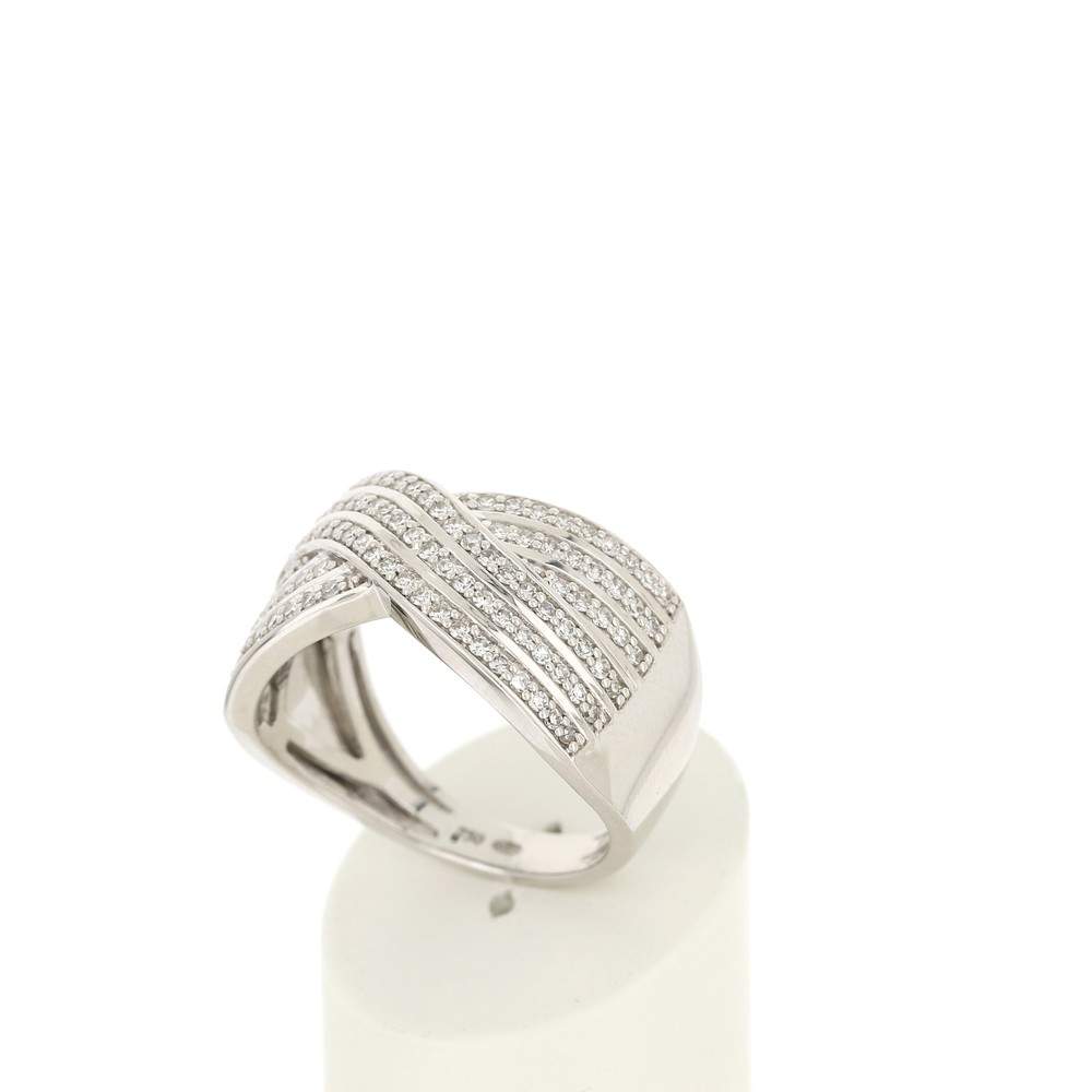 Bague or 750 blanc croisée diamants - vue 3
