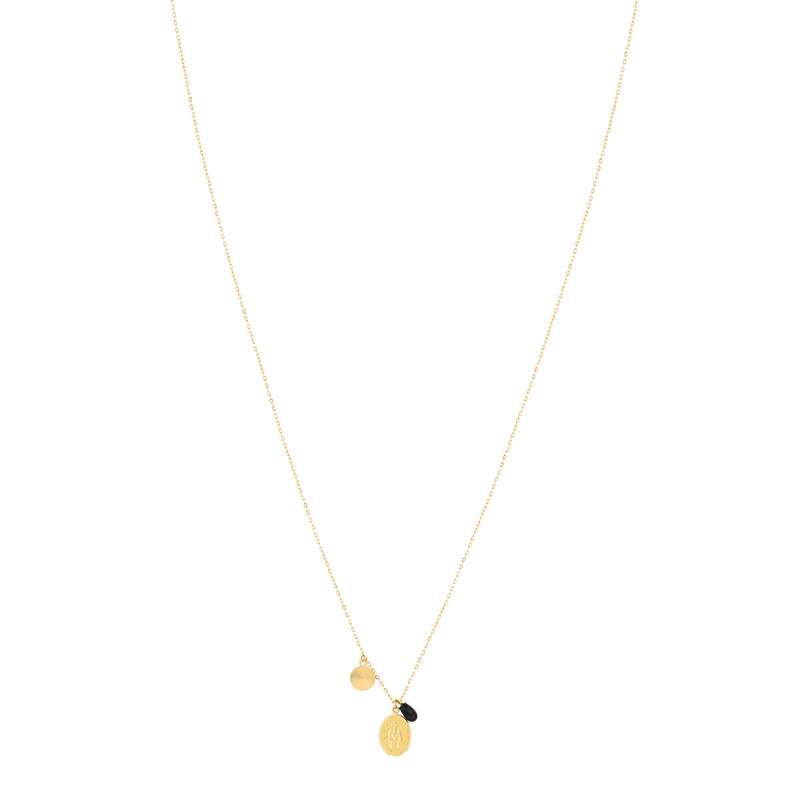 Collier or 750 jaune médaille vierge miraculeuse pampilles disque diamanté et onyx 42 cm - vue D2