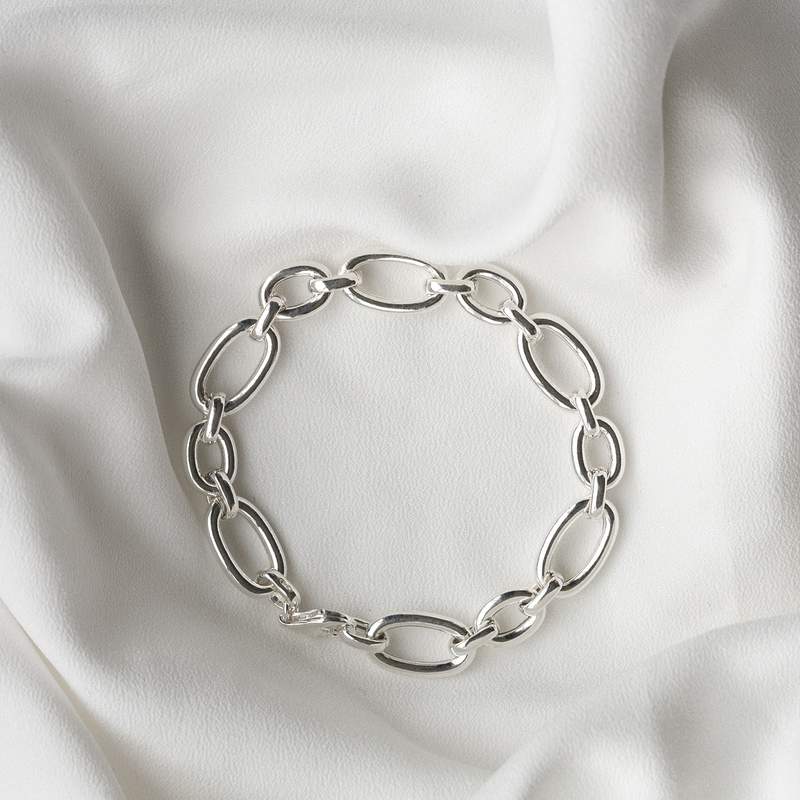 Bracelet argent 925 maille ovale alternée 19 cm - vue D3
