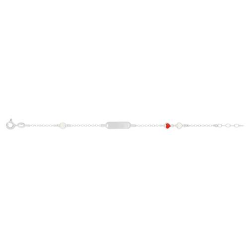 Bracelet identité argent 925 coeurs laque blanche et rouge personnalisable 16 cm