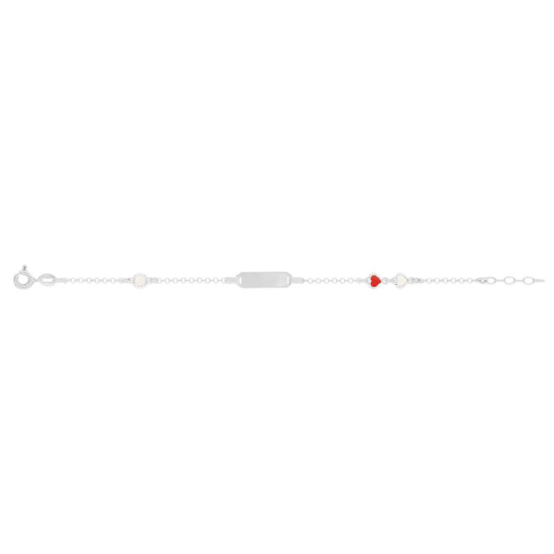 Bracelet identité argent 925 coeurs laque blanche et rouge personnalisable 16 cm - vue 1