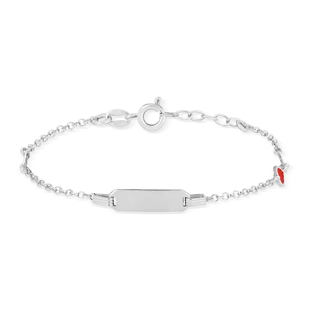 Bracelet identité argent 925 coeurs laque blanche et rouge personnalisable 16 cm - vue 2