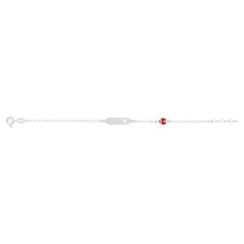 Bracelet identité argent 925 étoile coccinelle laque rouge personnalisable 15,5 cm