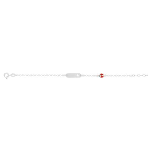Bracelet identité argent 925 étoile coccinelle laque rouge personnalisable 15,5 cm