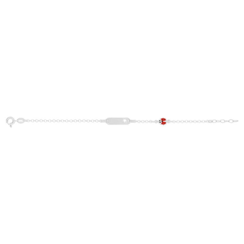 Bracelet identité argent 925 étoile coccinelle laque rouge personnalisable 15,5 cm - vue 1