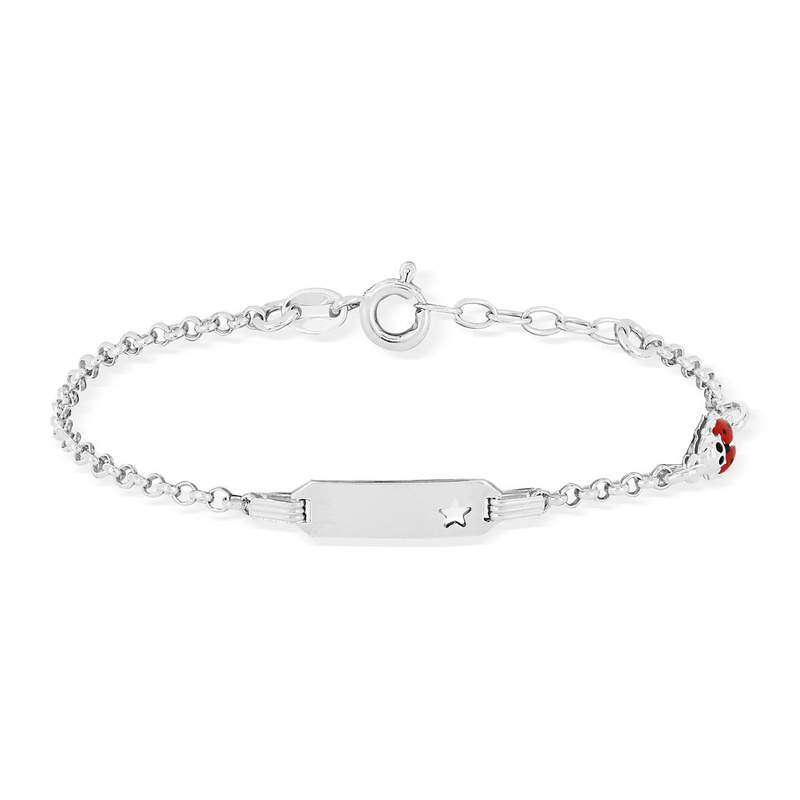 Bracelet identité argent 925 étoile coccinelle laque rouge personnalisable 15,5 cm - vue 2