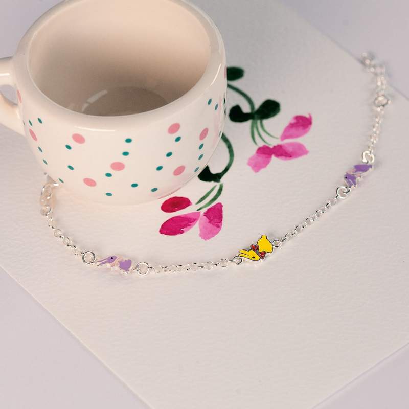 Bracelet argent 925 lapins laque multicolore 16,5 cm - vue D3