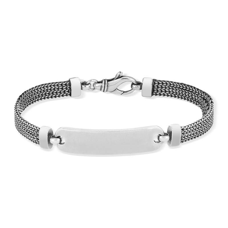 Bracelet identité argent 925 vieilli maille fantaisie 21 cm - vue 2