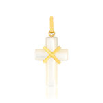 Pendentif croix or 375 jaune et nacre blanche - vue 1