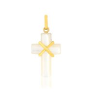 Pendentif croix or 375 jaune et nacre blanche