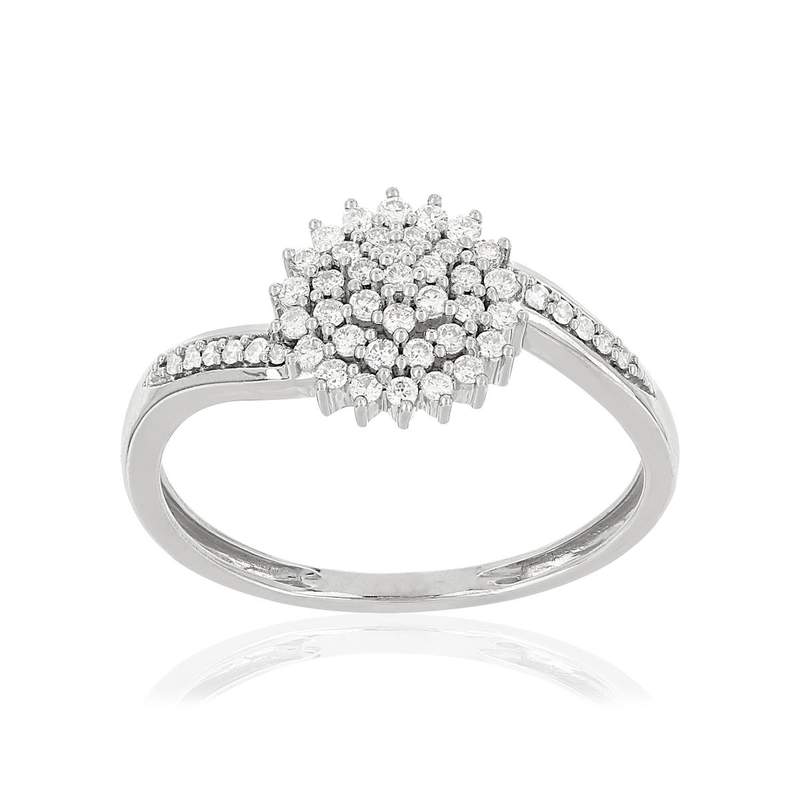 Bague or 375 blanc diamants - vue 1