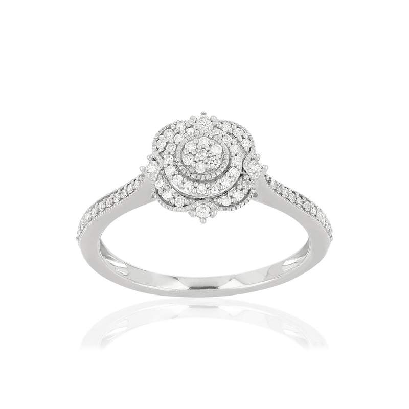 Bague or 375 blanc diamants - vue 1