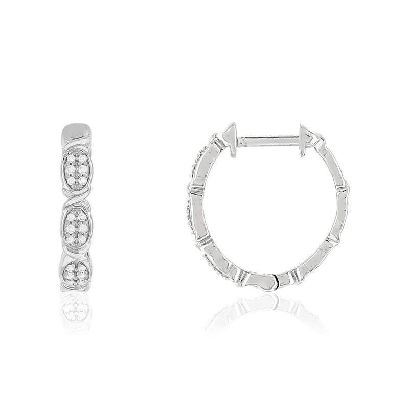 16 mm 14K white gold hoop earrings with diamonds - view 1