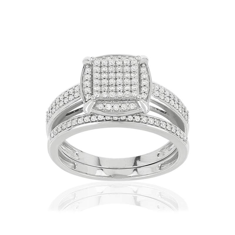 Duo alliance demi-tour solitaire or 750 blanc diamants - vue 1