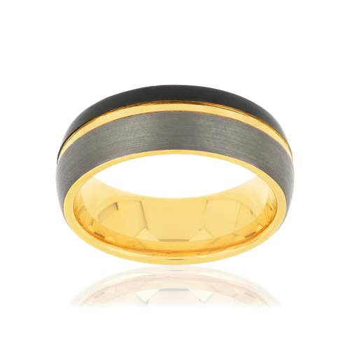 Bague tungstène et or 375 jaune grise et noire