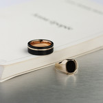 Bague tungstène or jaune 375 noire liseret haut - vue D3