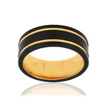 Bague tungstène et or 375 jaune noire double liseret - vue 1
