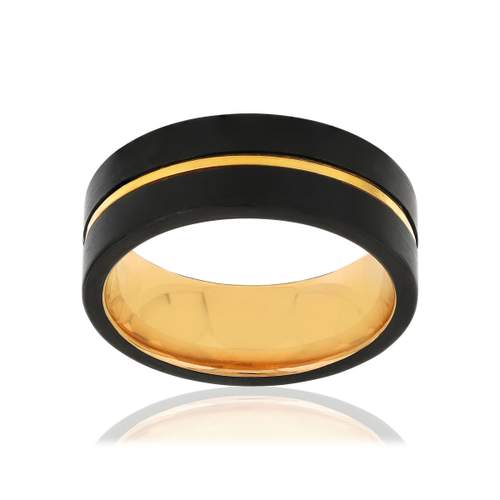 Bague tungstène et or 375 jaune noire liseret central